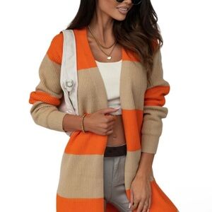 Orange and Tan Striped Women's Cardigan